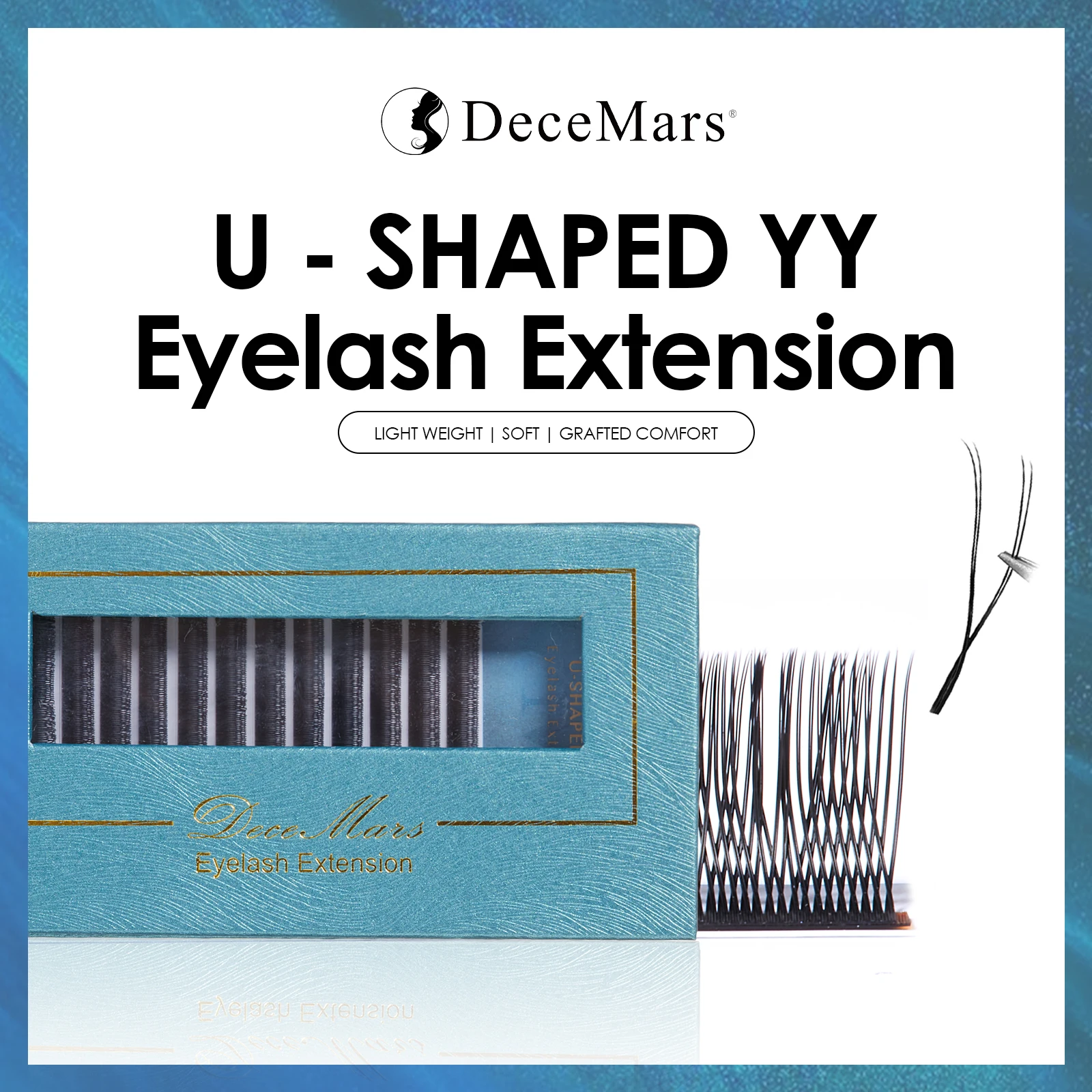ملحقات رموش YY على شكل حرف U من DeceMars (12 خطًا/صينية)