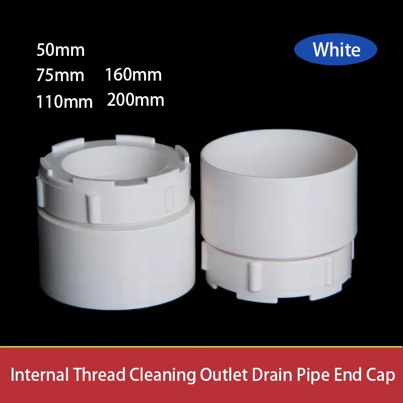 

1~10PC White 50mm/75mm/110mm/160mm PVC Water Pipe Female Plug Spiral Internal Thread Cleaning Outlet Drain Pipe Fittings End Cap