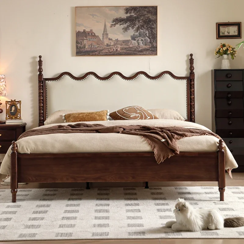 

Vintage Wave Ripple Bed, Solid Wood Oak Vintage Double 1.8m Master Bedroom Furniture