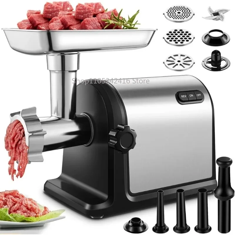 3000W Heavy Duty Electric Meat Grinder Stainless Steel Meat Mincer with 3 Grinding Plates 3 Sausage Stuffer Tubes forHomeKitchen