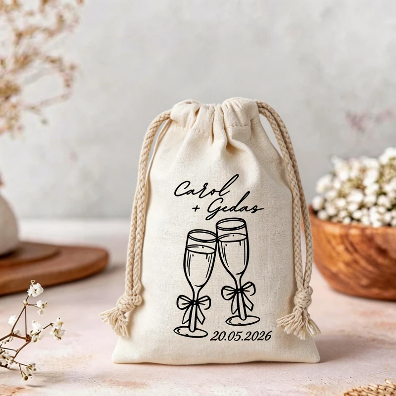 

5pcs Personalized Wedding Gift Bag, Personalized Drawstring Bag Cotton Drawstring Bag, Bridal Shower Favor Bag
