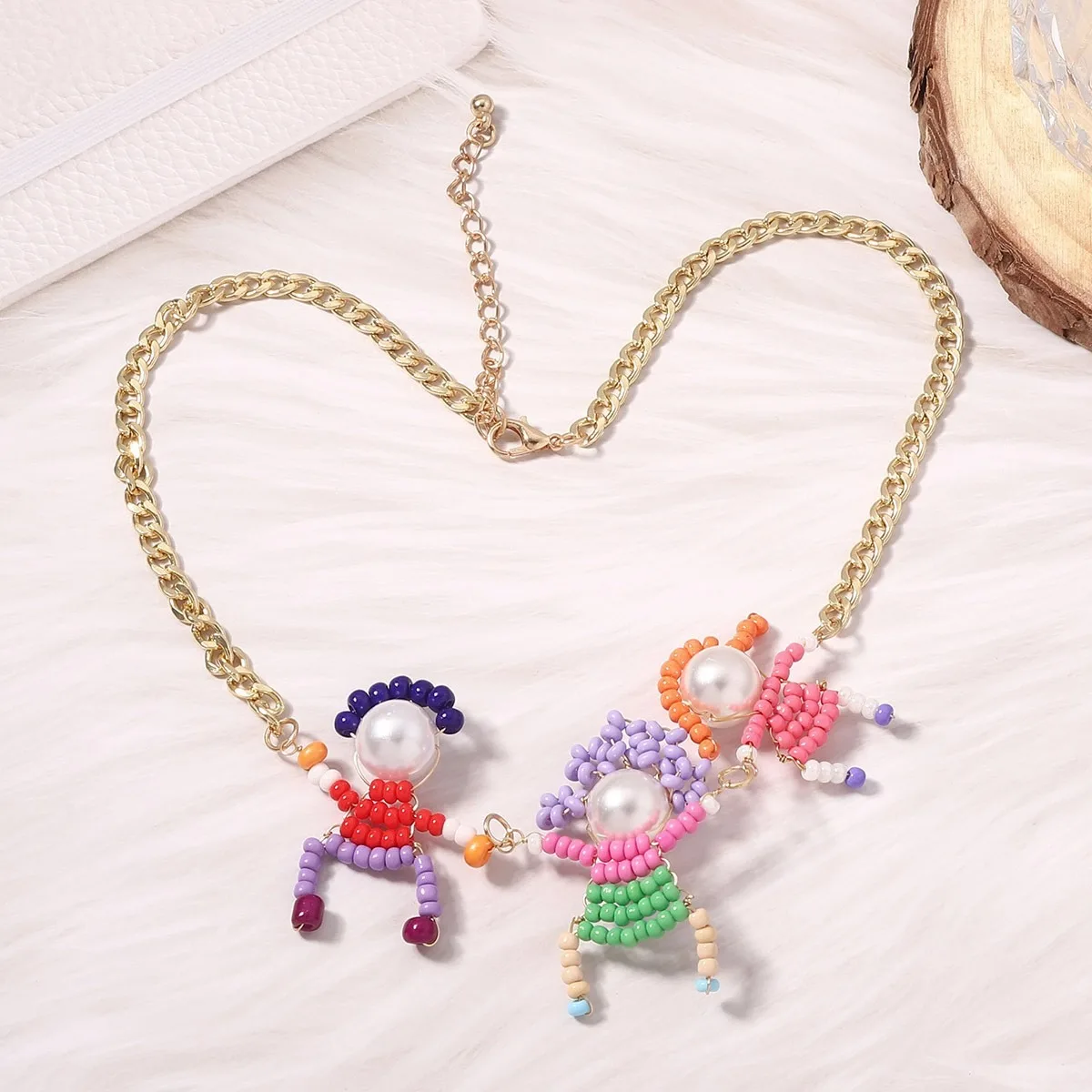 Fashion Personality Handmade DIY Imported Rice Beads Cartoon Three-dimensional Character Necklace Bracelet Set