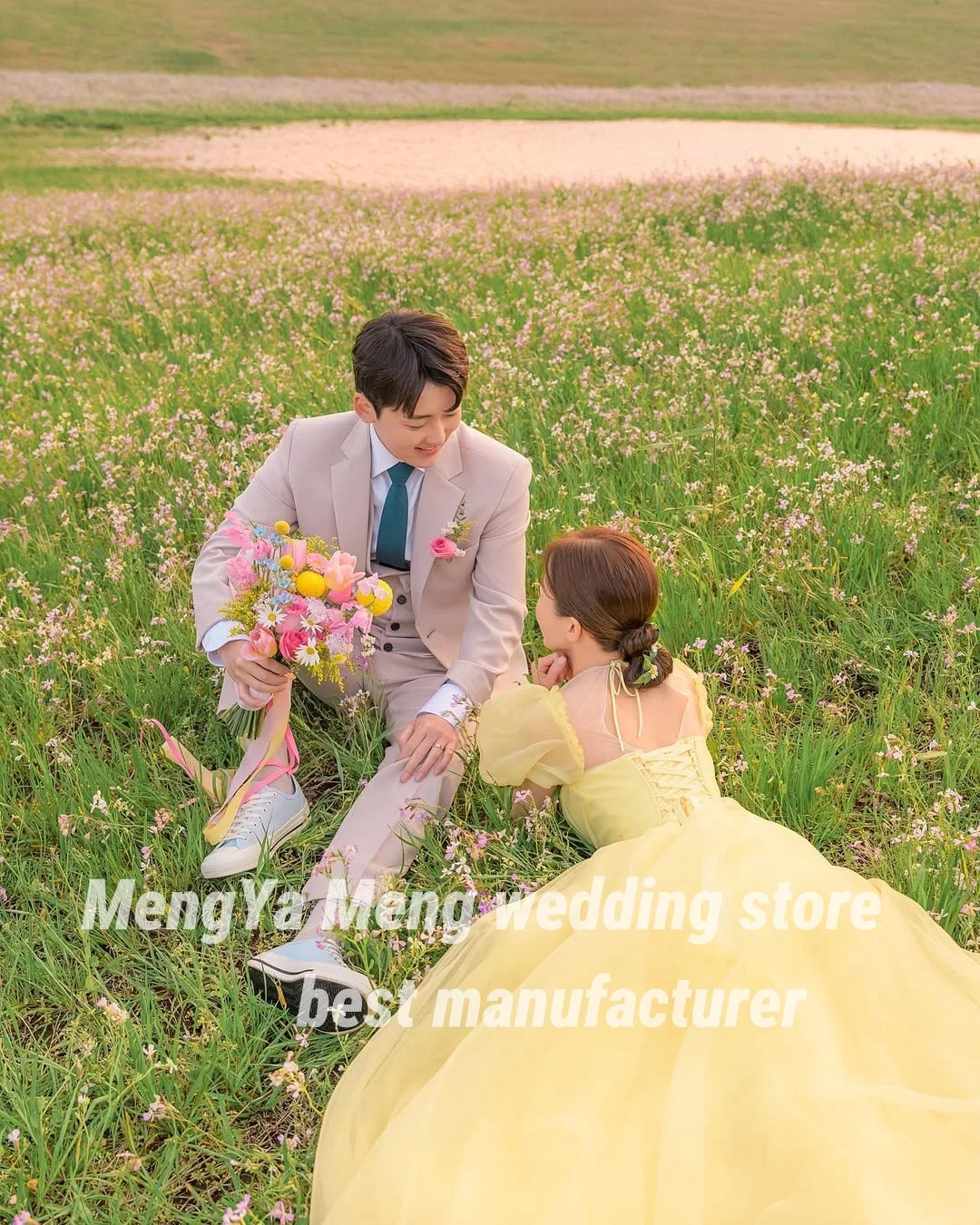 ZHUISHU Customized Fairy puff sleeve Korea Organza Wedding Photo Shoot Dress Corset Back Floor Length Bridal Gown 한국 웨딩 드레스 2025