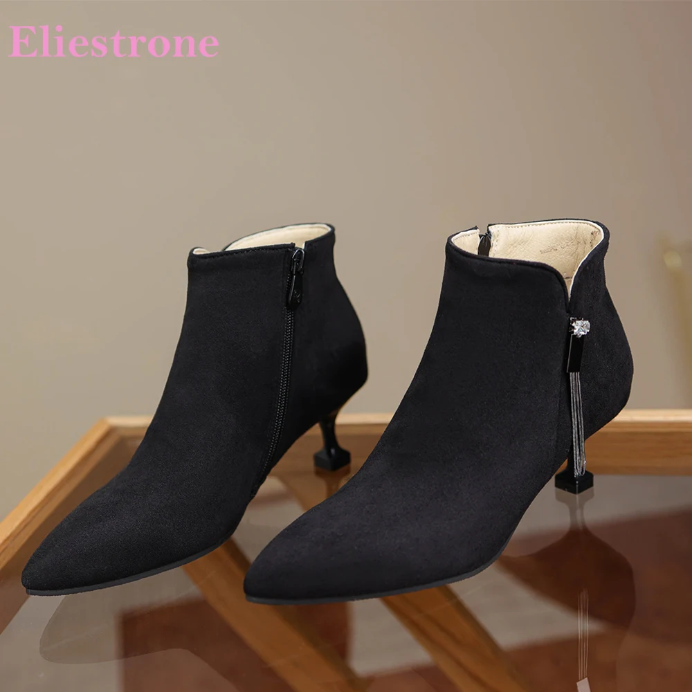 Winter Glamour Black Green Women Ankle Boots Sexy 2 Inch High Heel Office Lady Shoes Plus Small Big Size 32 11 43 46 48
