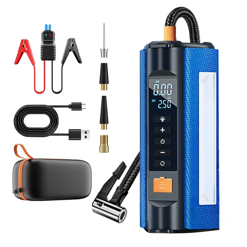 

Car Jump Starter Air Pump Outdoor Portable Power Lamp Portable Air Compressor Multifunctional Tire Inflator with EVA Bag