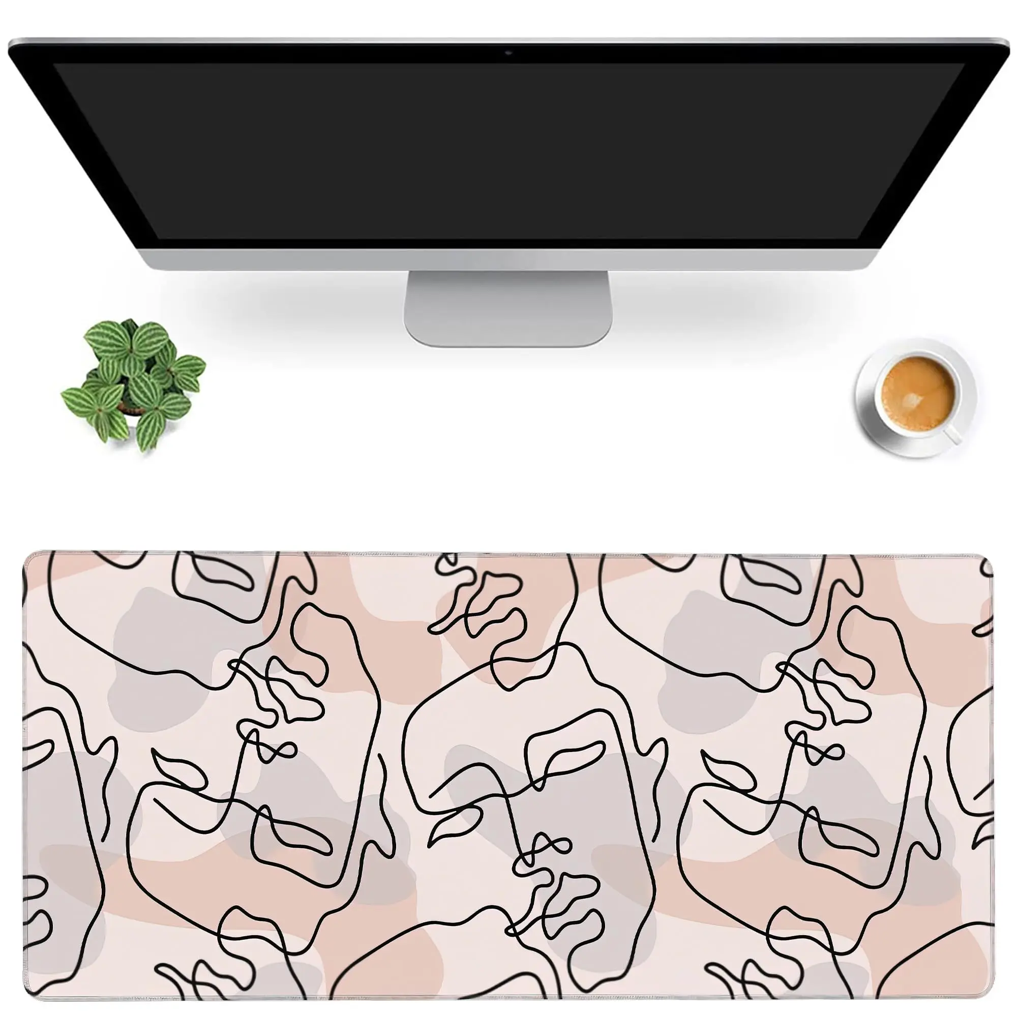 

Abstract Lines Art Portrait Gaming Mouse Pad,XXL Anime Gaming Keyboard Mat, Stitched Edges Rubber Base,for Home Office XL