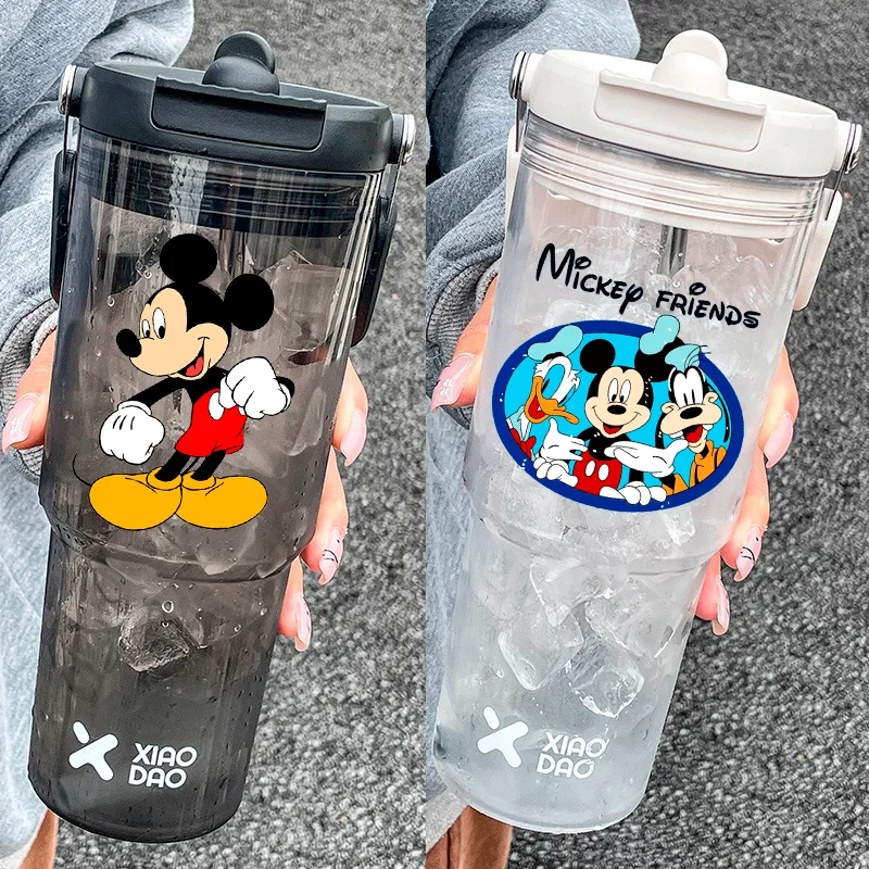 Disney Mickey Mouse 900ML Straw Water Cup Large Capacity High Temperature Resistant Ice Cup Portable Water Bottle Plastic Cup