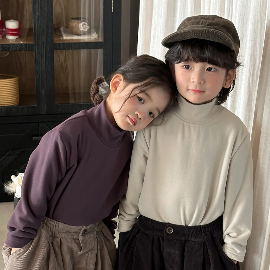 

‌ Зима 2025 г., детский термотоп с высоким воротом, базовый слой с длинными рукавами, унисекс, теплая внутренняя одежда для маленьких мальчиков и девочек, мягкая хлопковая дышащая одежда