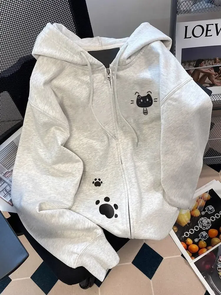 

Aesthetics Cartoon Cat Anime Cardigan Y2k Hooded Zipper Sweatshirts Women Streetwear Grunge Sweet Tops Harajuku Coat New