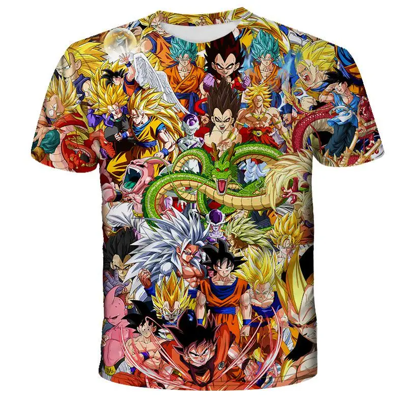 2026 Dragon Ball Licensed 3D Print Family Outfit T-shirt S-6XL 90CM-160CM Anime Trend Goku Vegeta Casual Parent-child Tops