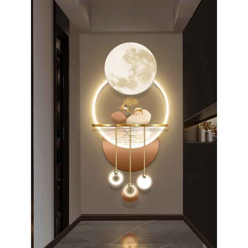 

Decorative painting at the entrance, vertical plate with LED light wall painting, illuminated light painting, corridor staircas