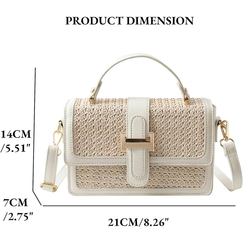 Summer Woven Straw Clutch Handbag with Top Handle PU Leather Crossbody Shoulder Messenger Bags Women\'s Mini Rattan Tote Purses