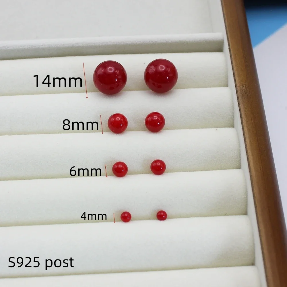 4mm 6mm 8mm 14mm Red Color Round Imitation Pearl Stud Earring for Women Elegant Romantic Temperament Jewelry Accessories Gift - view 4