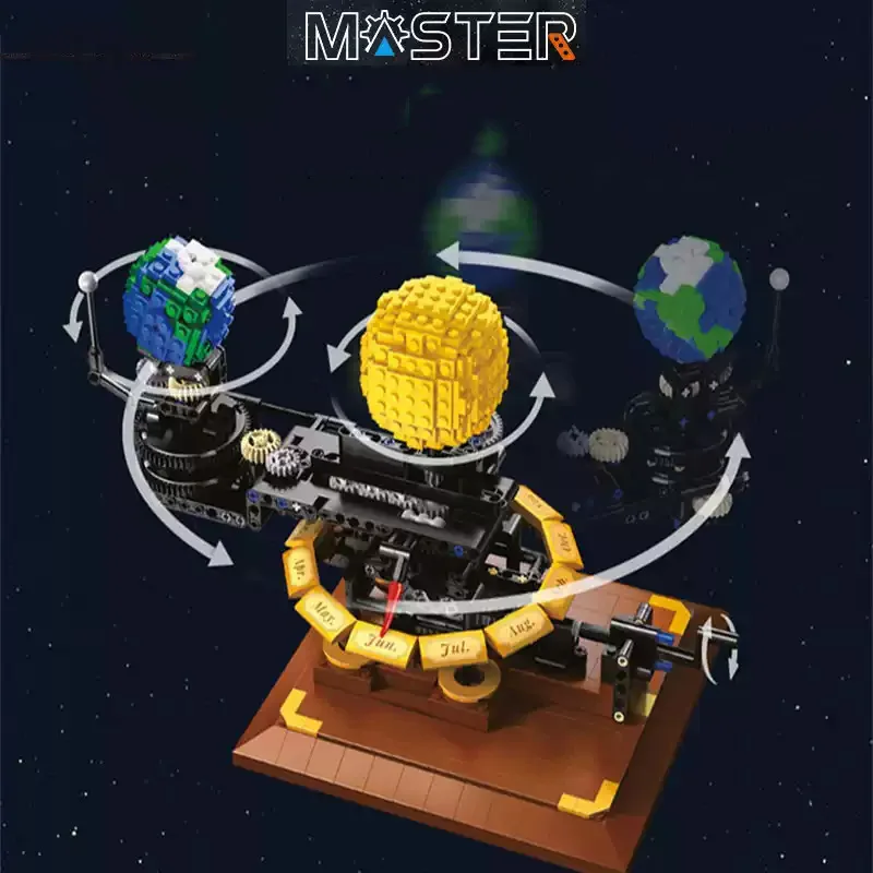 Solar System Earth Moon Orbit Building Blocks Sun Earth Rotation Model Gears Crank Educational Astronomy Science DIY Brick Toys