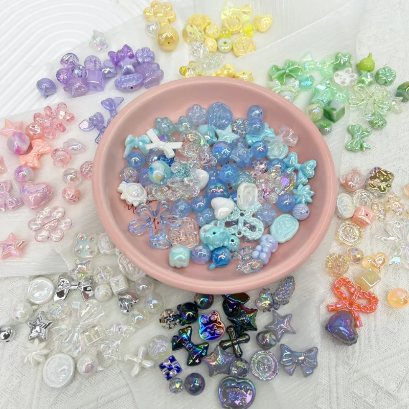 50g AB Aurora UV Plated Mixed Resin Charms, Random Mix DIY Handicraft Accessories for Necklace Earring Key Ring Decor