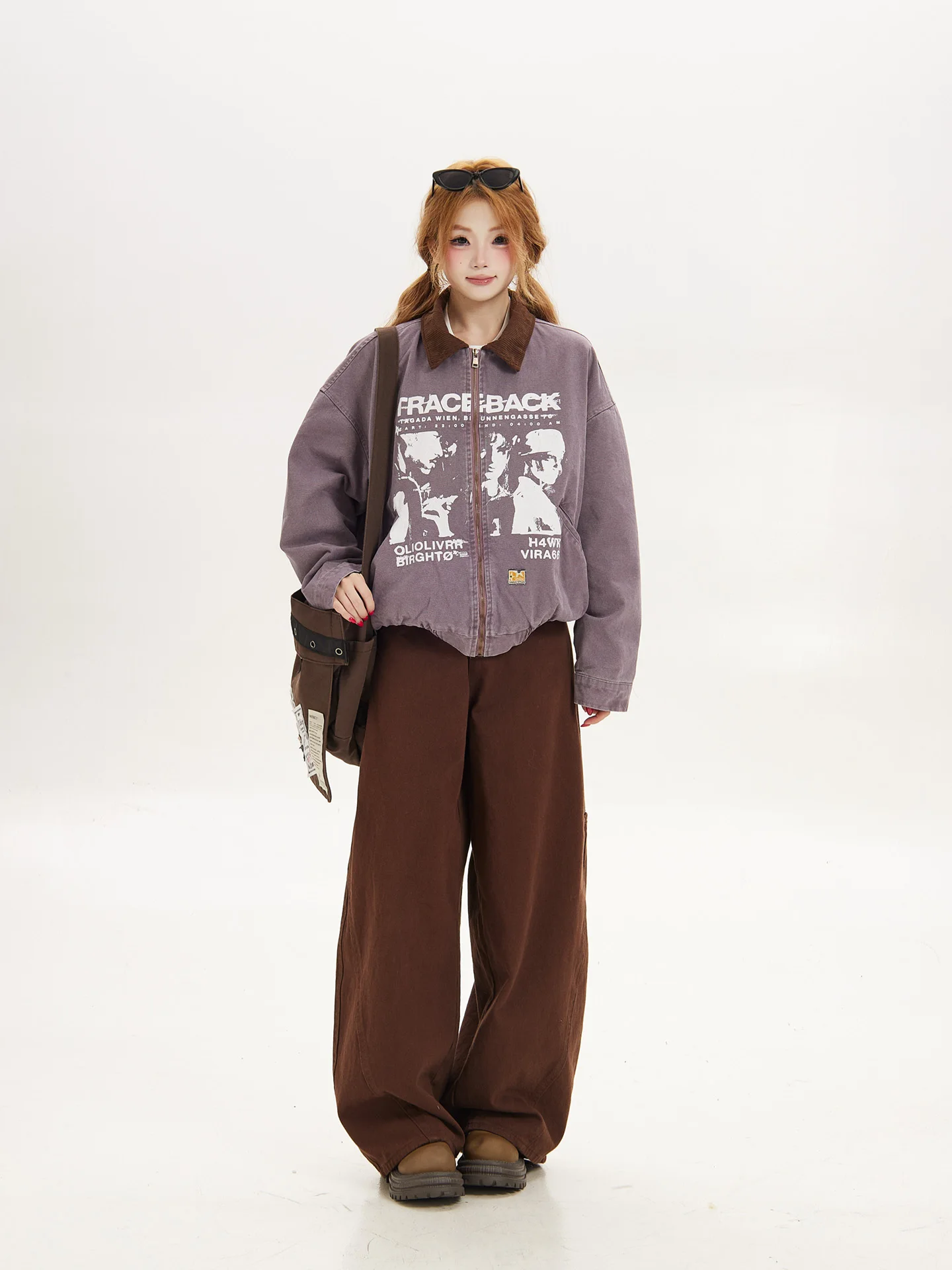 Ant American Retro Purple Aged Short Jacket Women Loose Silhouette Print Coat Trendy Brand Autumn Fashion Ladies' Outerwear