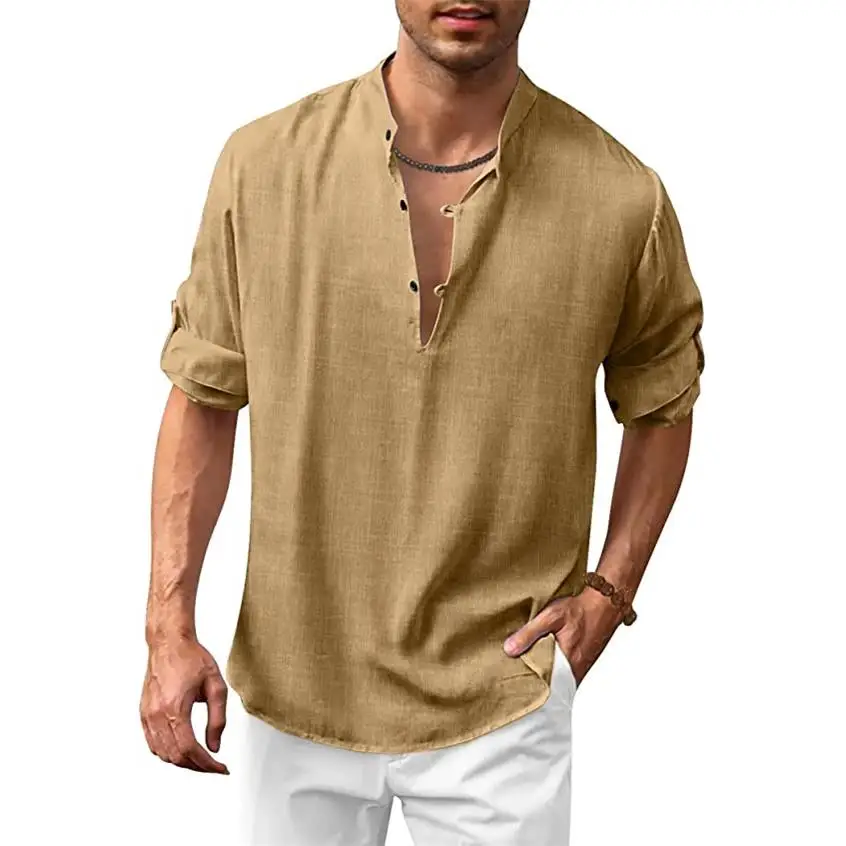 

Casual Hippie Beach Long Sve irt n Linen Men's Spring Faion Thiened Spring Summer Autumn Color T-irt