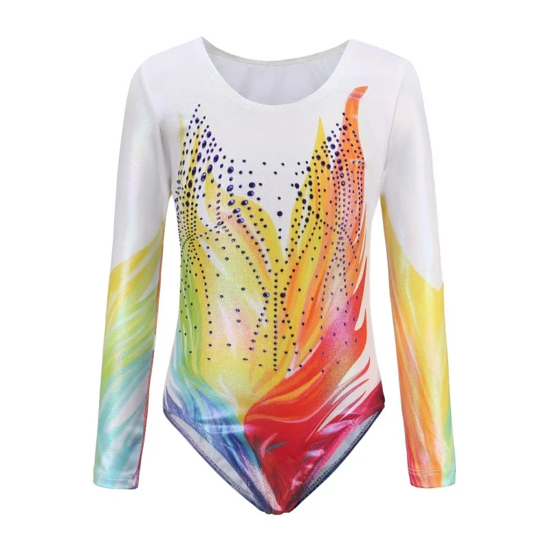 5-12 Year Children Girls' Long Sleeve Ballet Leotard High Stretch Gradient Print Sparkly Tumbling Gymnastics Dancewear Bodysuit