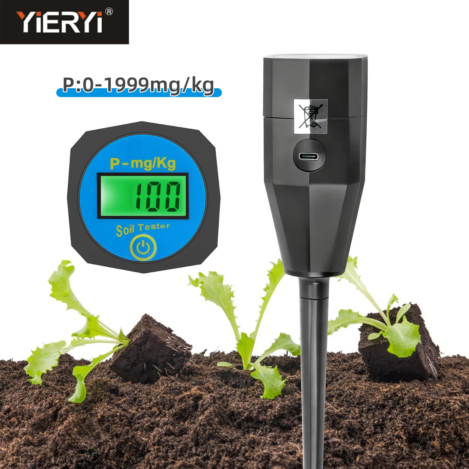 Yieryi Rechargeable Soil NPK Tester Nitrogen Phosphorus Potassium Analyzer Fertility Nutrient Meter for Garden Farm Planting