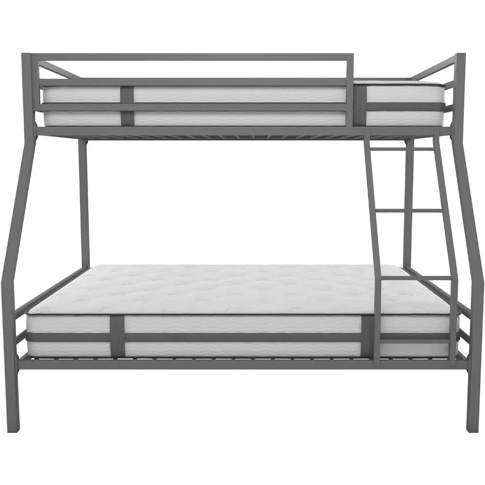 Metal Bunk Bed Frame for Kids and Teens,with Angled Ladder,High Guardrail and Metal Slats,No Boxspring Required, Bunk Bed Frame