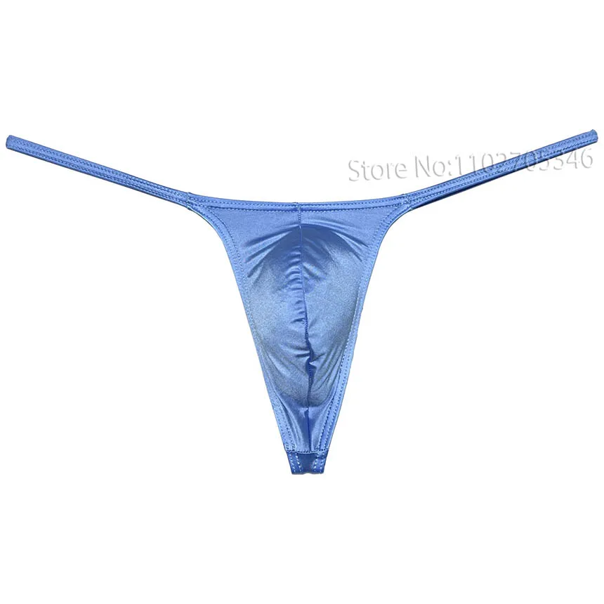 Men\'s Silk Glossy Micro Cut String Thong Slim Pouch Underwear Swim Posing Solid T-back Breathable Comfy Elastic Bkini