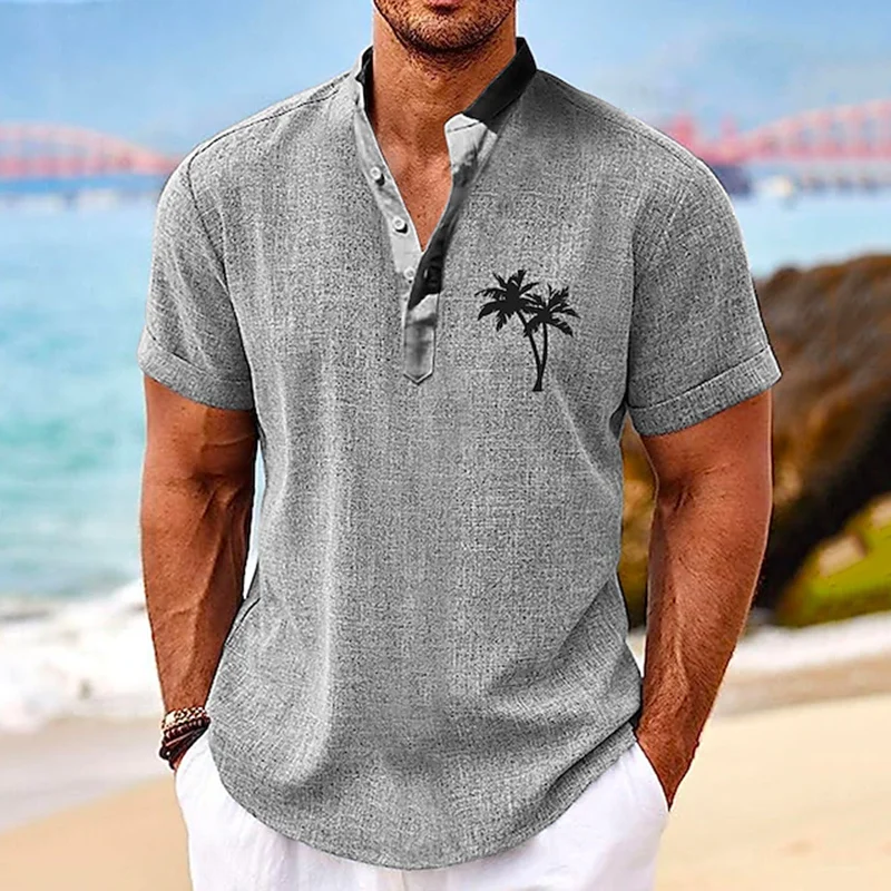 Anchor 3D Printed Henley Shirts Men\'s Fashion Vintage Oversized Button Stand Collar Short Sleeve T Shirt Tees Tops Man Clothing