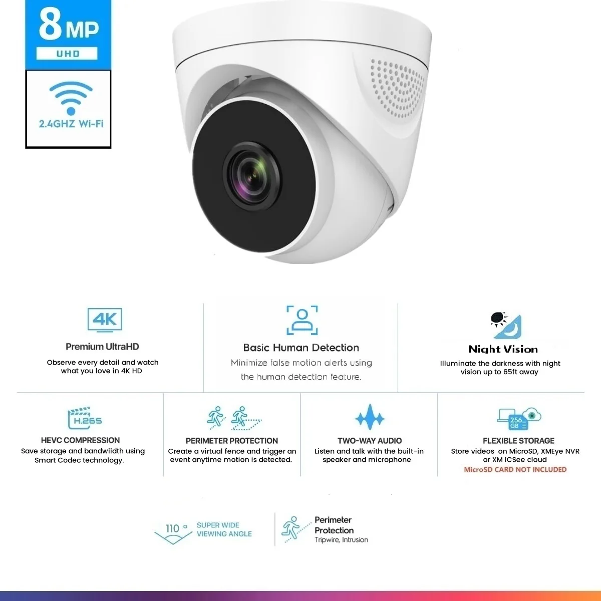 8MP 4K Wifi HD IP Camera Indoor 5MP 4MP 2MP Dome Security Camera Two -Way Audio AI Smart Motion Detection Alarm P2P  NVR