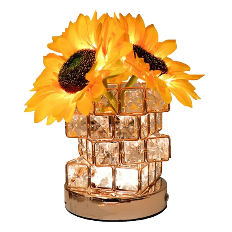 ABZL Sunflower Cordless Table Lamp 3 Color Crystal Lamps Touch Bedside Lamps Infinitely Dimming With USB Charge Night Light