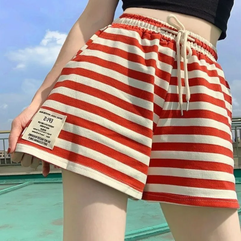 

Elastic Waist Women's Shorts Striped Baggy Home Female Short Pants Wide Trend 2025 Design Designer Fashion Clothing Classic XL