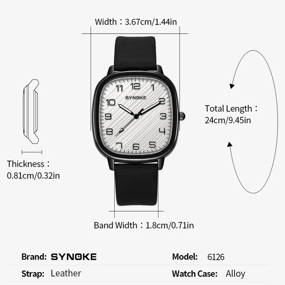 SYNOKE-Montres Militaires pour Homme, dehors de Plein Air, Quartz, Bracelet en Cuir, Marque, Grand Cadran, 36mm