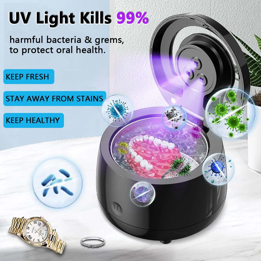 Ultrasonic Cleaner for Dentures 43KHz Professional Ultrasound Cleaning Machine for Dental Retainer Jewelry Cleaner with UV Light