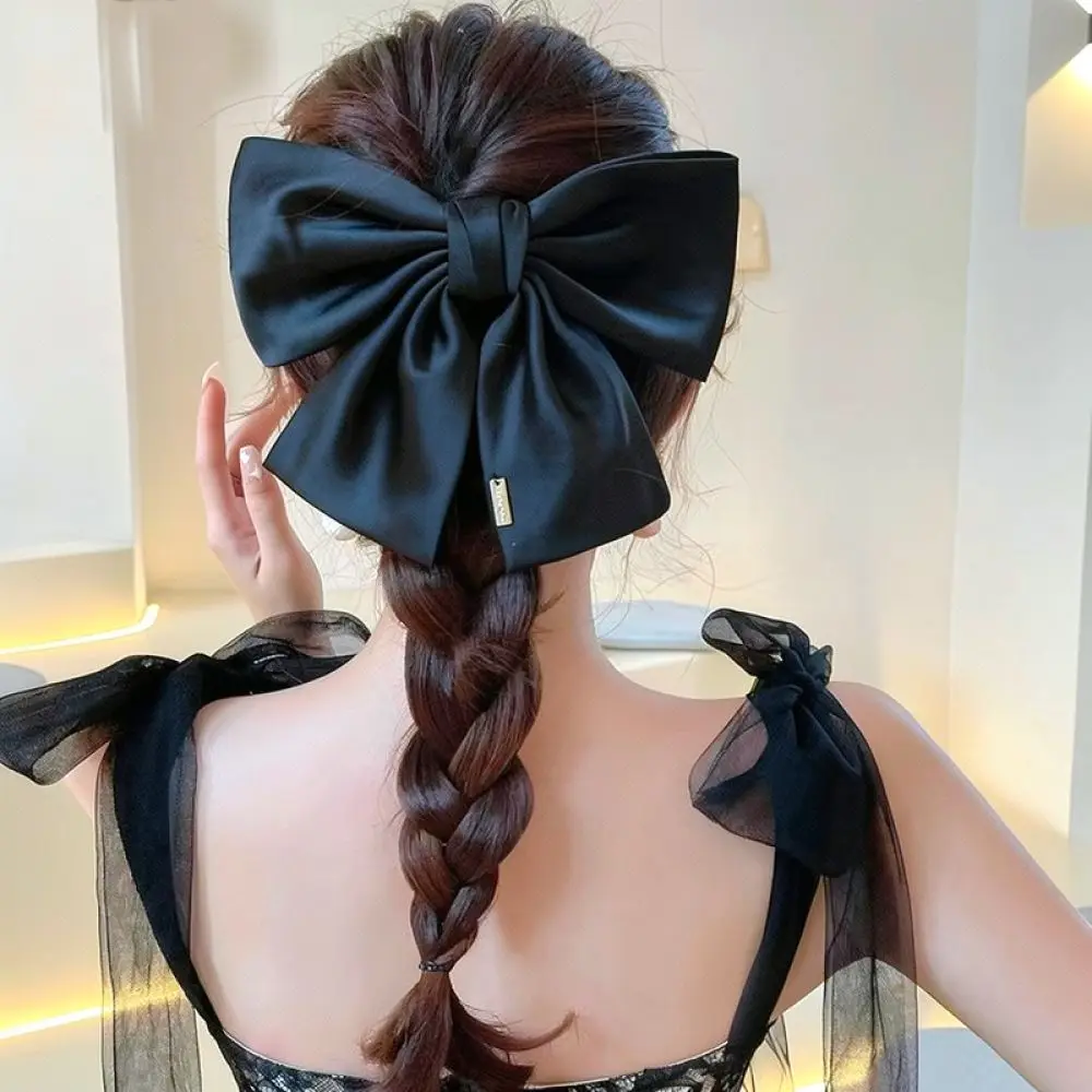 Luxury Satin Large Hair Clip Fashion Black Ribbon Barrettes For Women Hair Accessories Daily Style Ponytail Pins