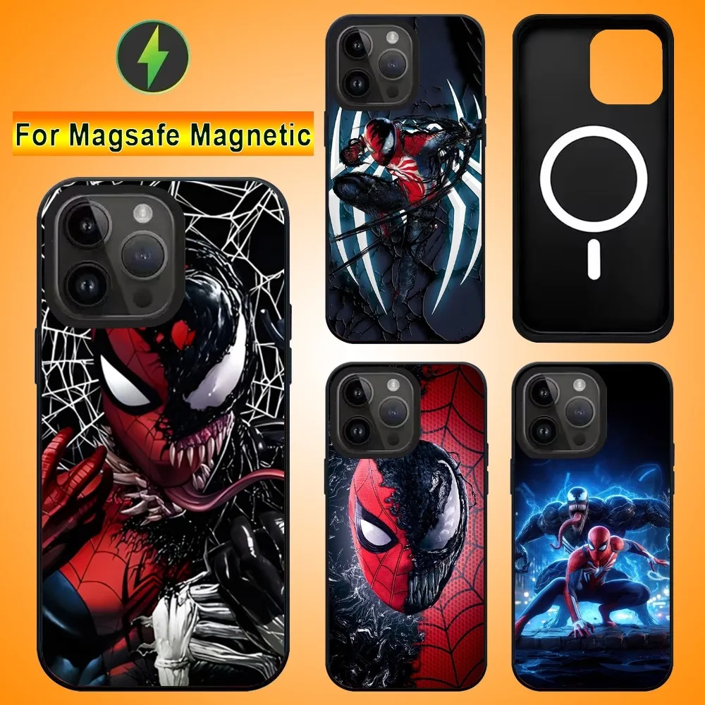 V-Venom Vs S-Spider-Man Phone Case For IPhone 15 14 13 Pro Max 11 12 Mini Alex Mirror For Magsafe Wireless Charging Cover