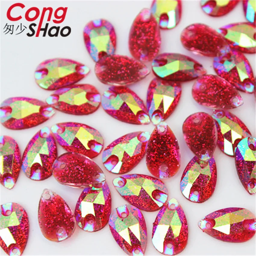 100pcs 7*12mm Fine Powder AB Colorful Flat Back Resin Drop Rhinestone Stones And Crystals DIY Sewn rhinestones Beads ZZ703