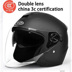 AD erkek motosiklet kask HD anti-sis çift Lens motosiklet açık yüz kaskları Unisex 3C sertifikalı emniyet kapağı ücretsiz kargo