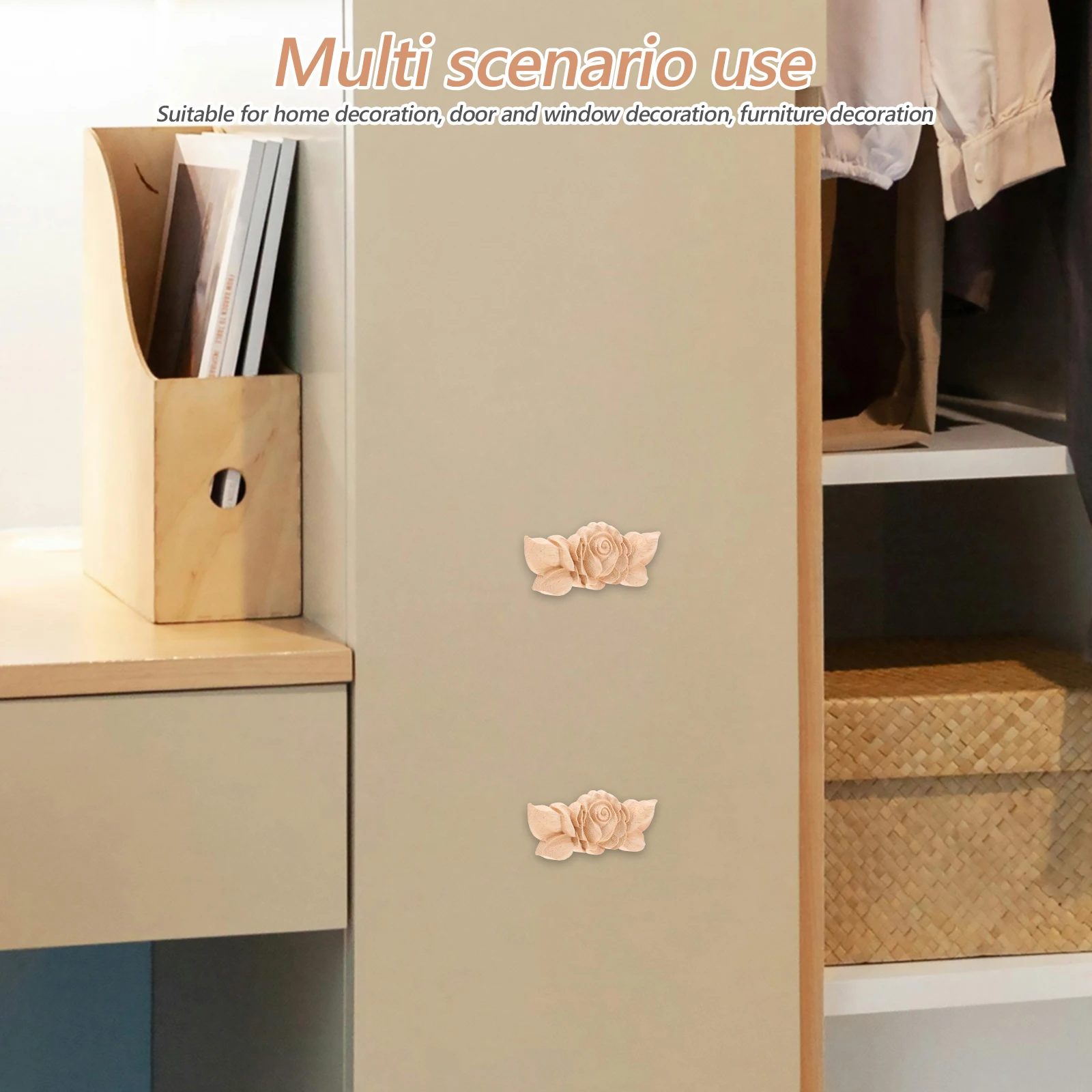 

3Pcs Wood Carving Accessories Elegant Decorative Applique for Bed Mirror Dresser Door Furniture HomeDecor Rose Design Easy