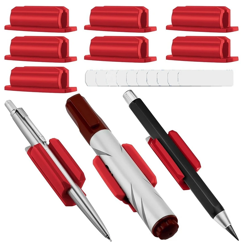 10 buah dudukan pena untuk meja dan permukaan lain dengan 10 bantalan pasta ekstra pemegang pena perekat silikon pegangan pena merah