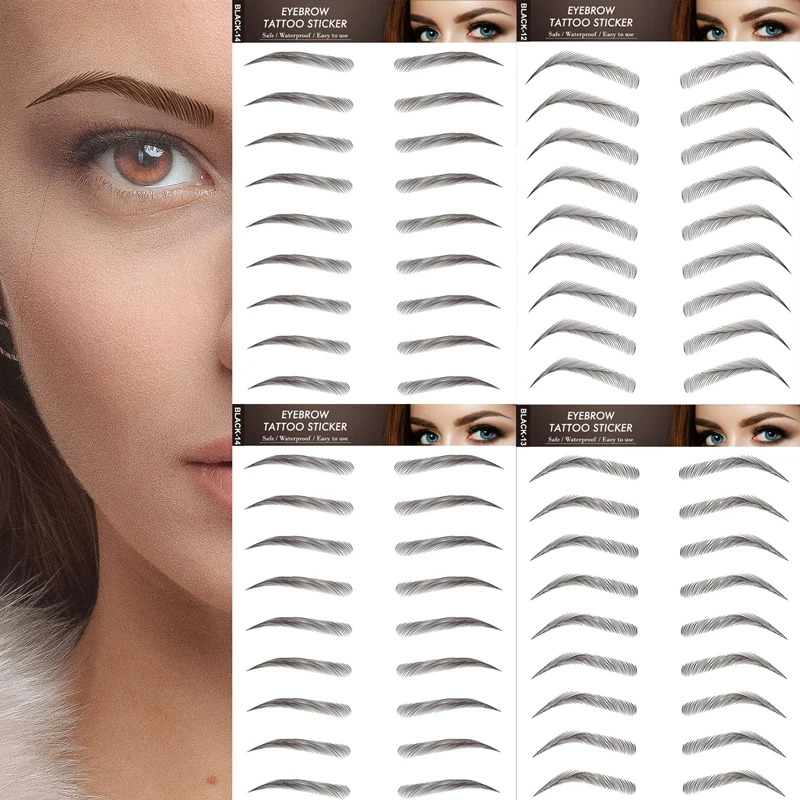 Black Eyebrows Makeup Tattoos False Women Sticker Water-based Hair-liked Long Lasting Waterproof Stickers for Brow Shaping