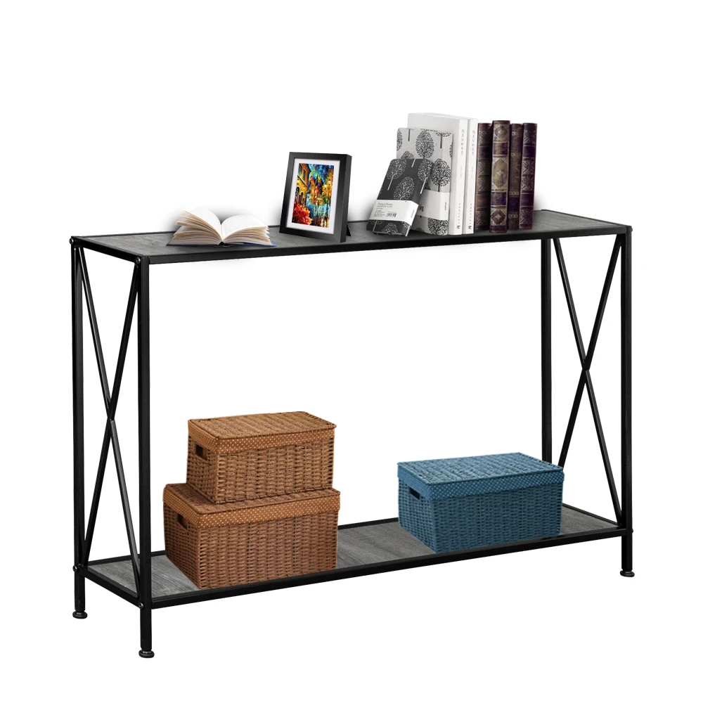 

Artisasset Grey MDF Countertop Black Wrought Iron Base 2 Layers Forked Console Table