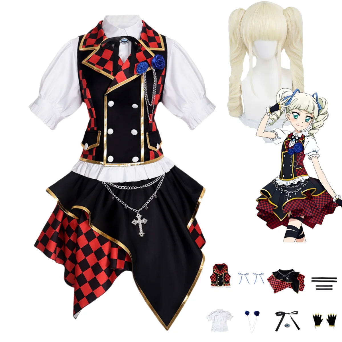 

2025 Anime Aikatsu！Todo Yurika Cosplay Costume Gothic Lolita Gules Lattice Skirt Shirt Wig Woman Sexy Kawaii Masked Ball Suit