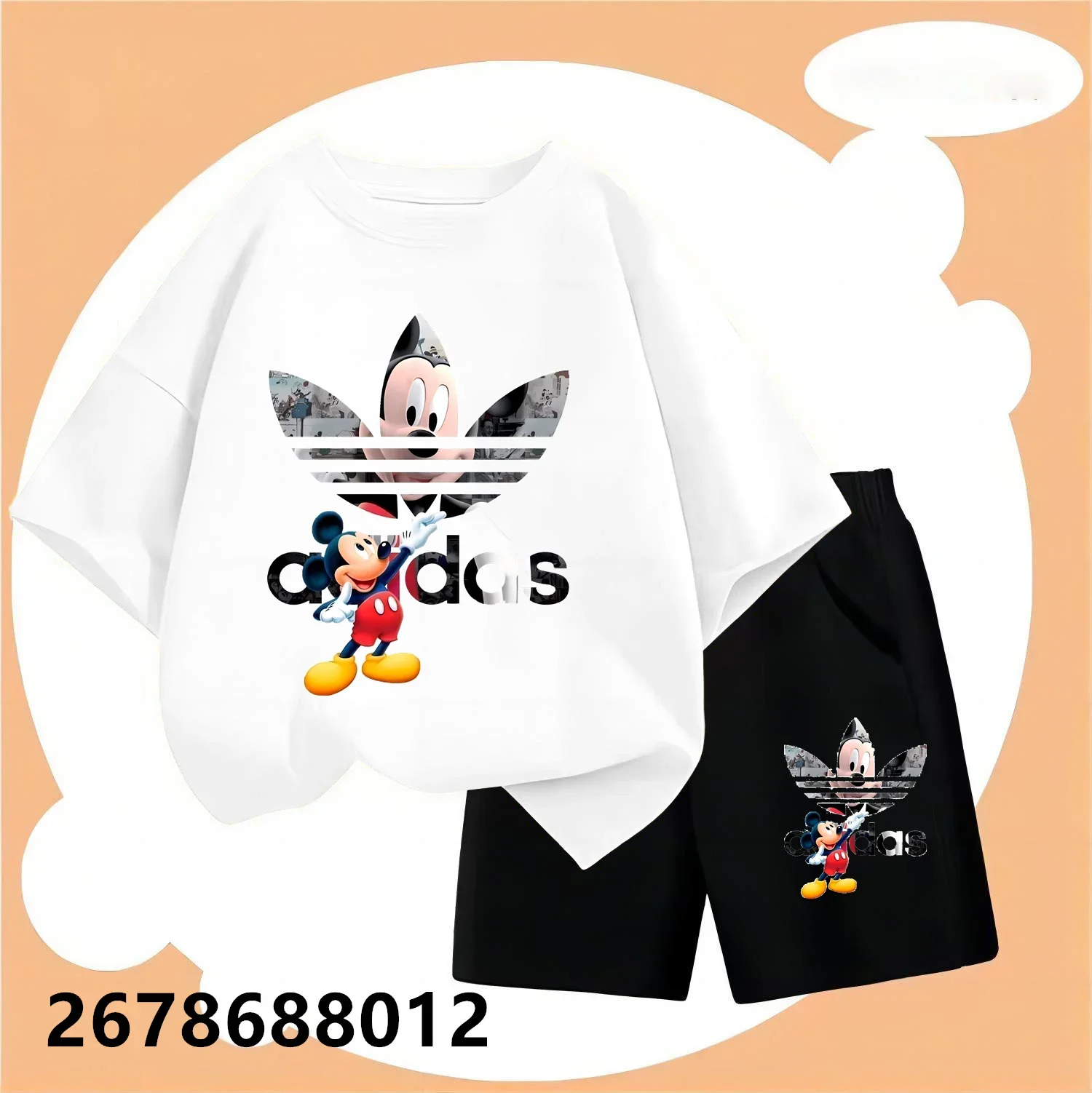 Mickey New Multicolour T-Shirt Pirate King Boy Girls Teenager Summer Short Sleeve Top Children Casual Kuromi Top Tee Shirt Set