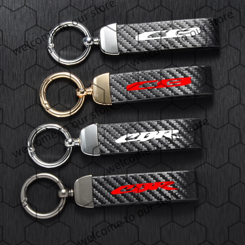 Image of 1PCS Für Honda CB CBR CB400 CBR650R CBR500R Logo Carbon Fiber Strukturierte Leder Motorrad Schlüsselbund Hufeisen Schnalle Schlüssel Kette