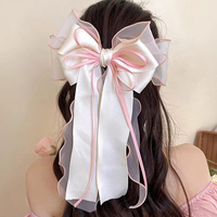 1pc sweet and cute high-end spring clip, super large jasmine white double-layer tulle runaway princess bow ribbon hair clip