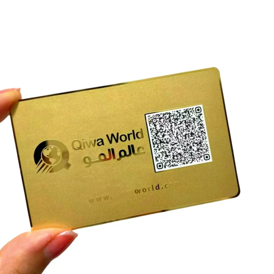 بطاقة عمل معدنية ذهبية فاخرة بشعار مرآة لامعة وبطاقة زيارة معدنية VIP منقوشة