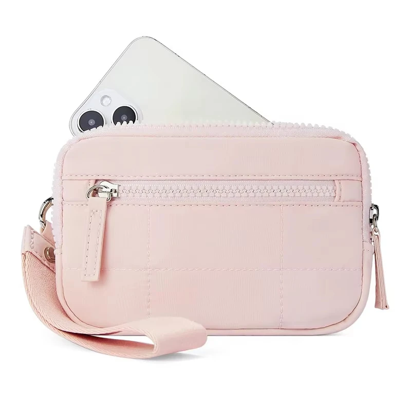 

Ladies Nylon Quilted Wristband Wallet 3 Zipper Travel Card Holder Vintage Designer Handbag Accessory
