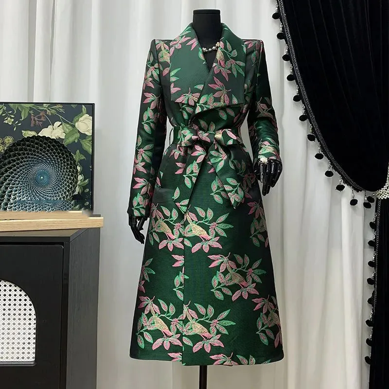 

Fashion Women Clothing Trench Coat 2025 Spring Autumn New Temperament Print Chinese National Style Lapel Women Trench Coat H691