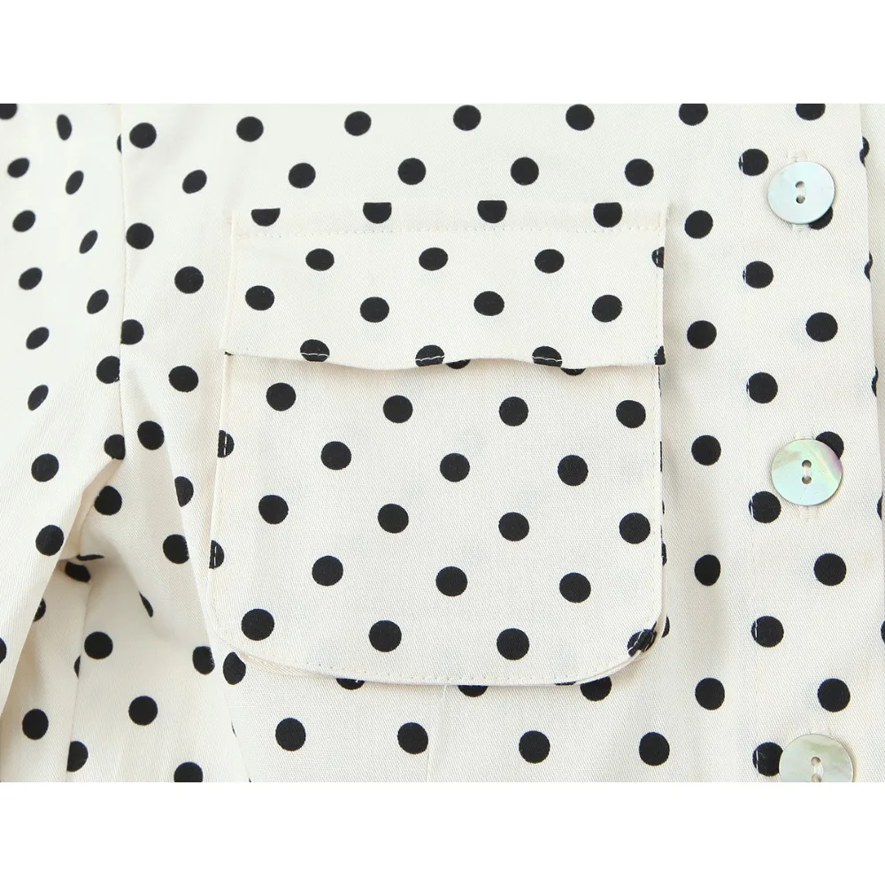 Elegant Chic Fitted Polka Dot 2 Piece Sets for Women Spring New Matching Sets Polka Dot Shirt Jacket with Tie Belt + Capri Pants - view 4