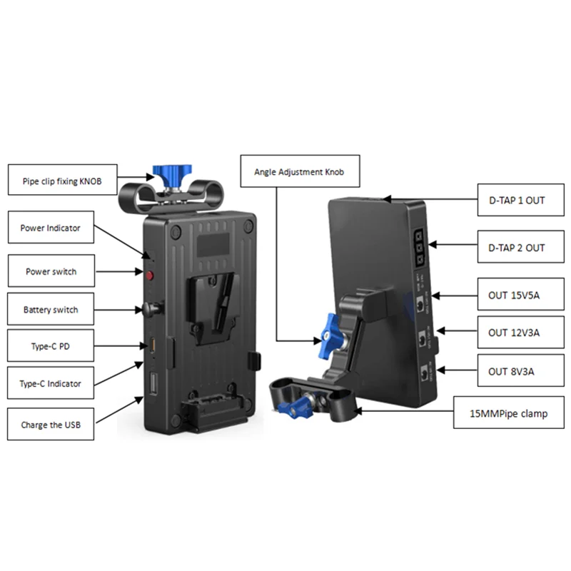 V Mount Plate Power Supply with Type-C D-tap USB DC + 15mm Rod Clamp + FZ100 W126 EN-EL15 FW50 Dummy Battery for Sony Camera