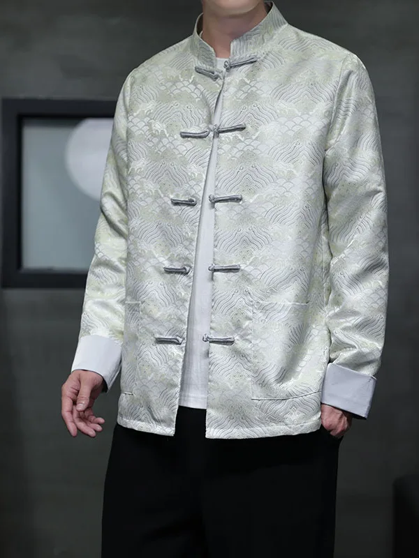 

Casual Men's Jaet with Wind Button Chinese Sle Tang Costume Hanfu Large Size Leisure Middle-Aged And ly Dad Clothes