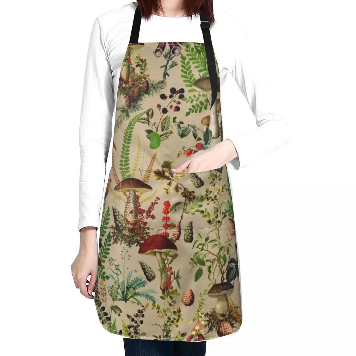 Vintage Mushrooms Forest Botanical Garden Pattern - Beige Apron barber men Hairdressing For Woman Apron